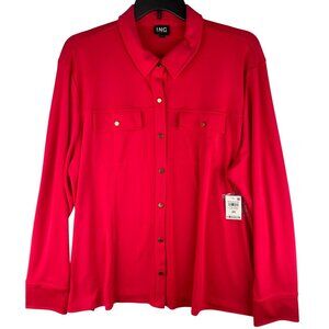 I.N.C. Womens Fresh Lipstick Button-Down Shirt 3X Polyester bright red
